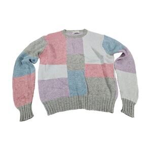 Vintage Aston Shetland Wool Pastel Color Block Women's Sweater Size 38 M 6 8